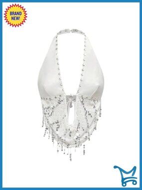PU Leather Sparkly Halter Crop Top Y2k Rave Club Party Top